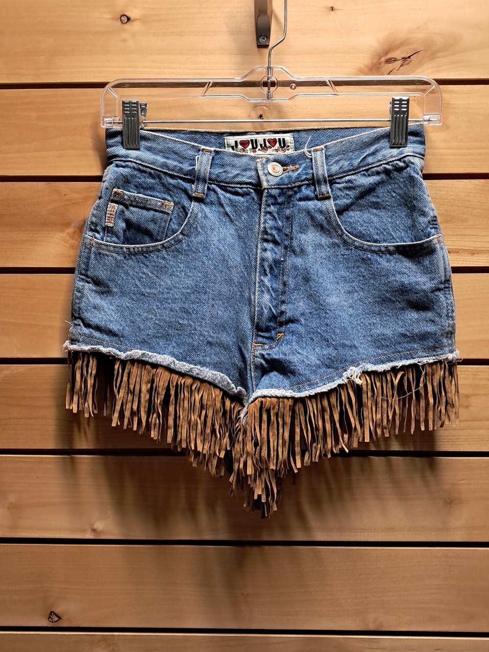 Vintage Jou Jou Western-Style Denim Shorts With Genuine Faux-Suede Fringe 5/6 - Picture 2 of 5